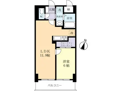 DASHII(1LDK/6階)の間取り写真