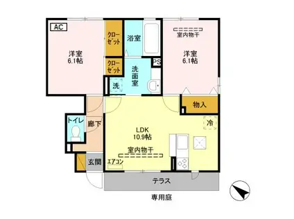 D-ROOMリバストーンB101(2LDK/1階)の間取り写真