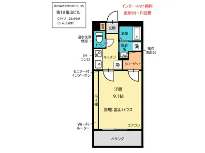 第18富山ビル(1K/2階)の間取り写真