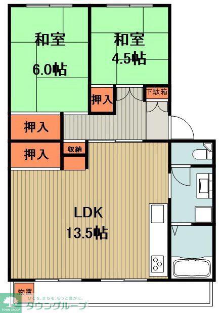 田園ハイツ川越2号棟(2LDK/5階)の間取り写真