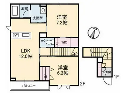 シャーメゾンガーデンズ大福(2LDK/2階)の間取り写真