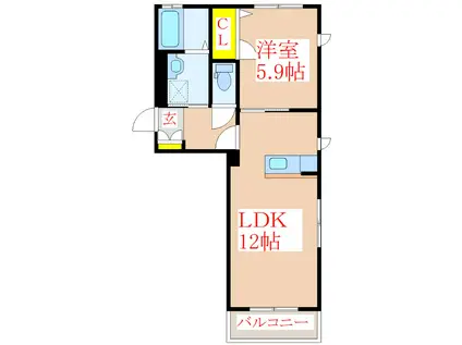 クラヴィエ I棟(1LDK/2階)の間取り写真