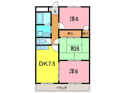 ジュネス保田Ⅲ(3DK/6階)の間取り写真