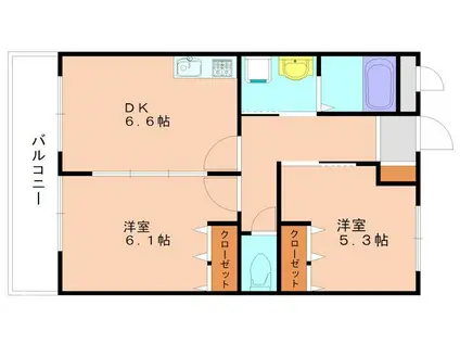 パークサイド小糸江I(2DK/1階)の間取り写真