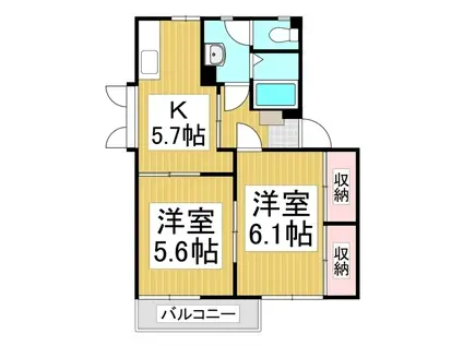 ディアスいすよ B棟(2K/1階)の間取り写真