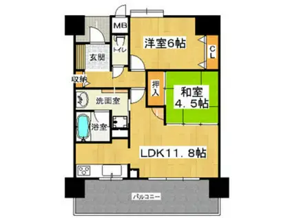 フェニックス堺東(2LDK/9階)の間取り写真