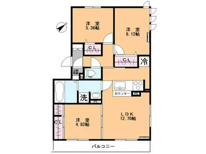 ウィスタリア諏訪町(3LDK/2階)の間取り写真