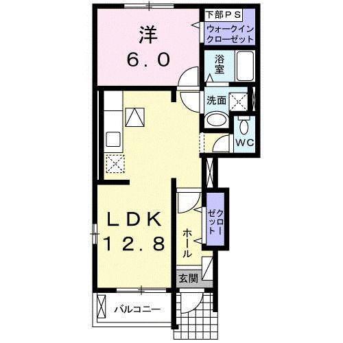 ウィステリアガーデンB(1LDK/1階)の間取り写真
