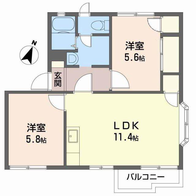 英賀保ハイツ(2LDK/1階)の間取り写真