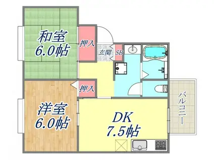 ホワイトヴィラ弐番館(2DK/2階)の間取り写真