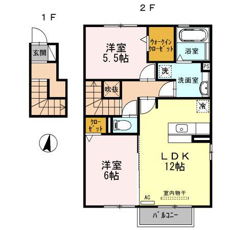 ベルフローラルアレィ(2LDK/2階)の間取り写真