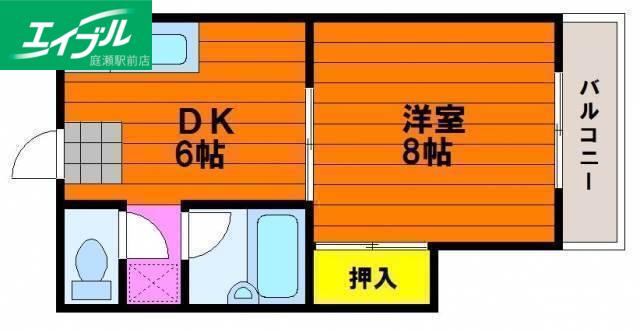 グリンベルIV(1DK/2階)の間取り写真