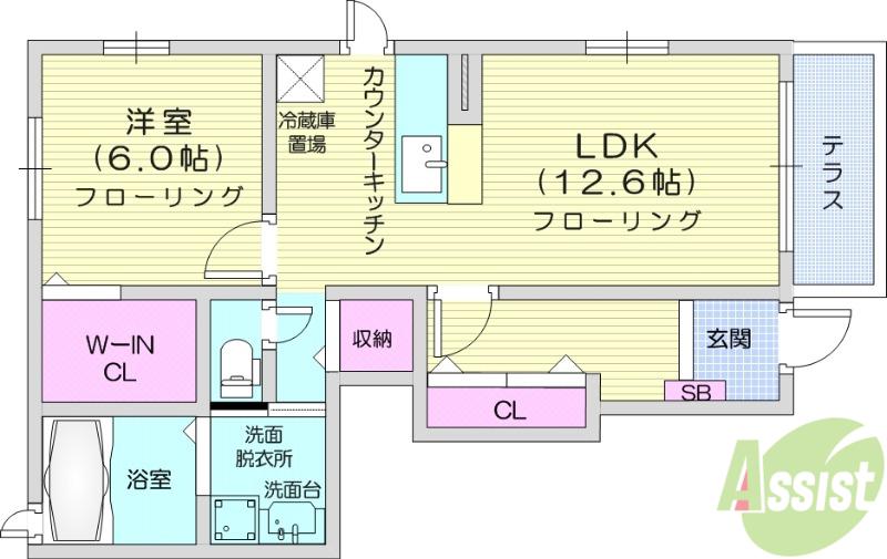 エマーブル・ペルル(1DK/1階)の間取り写真