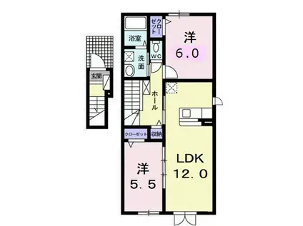 ヴィラ ウィンB(2LDK/2階)の間取り写真