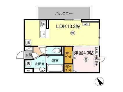 インフィニティ新八代(1LDK/2階)の間取り写真