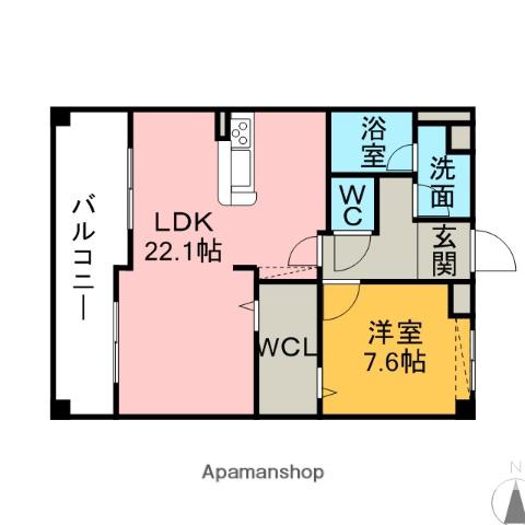 サンコートHANNOKI(1LDK/2階)の間取り写真
