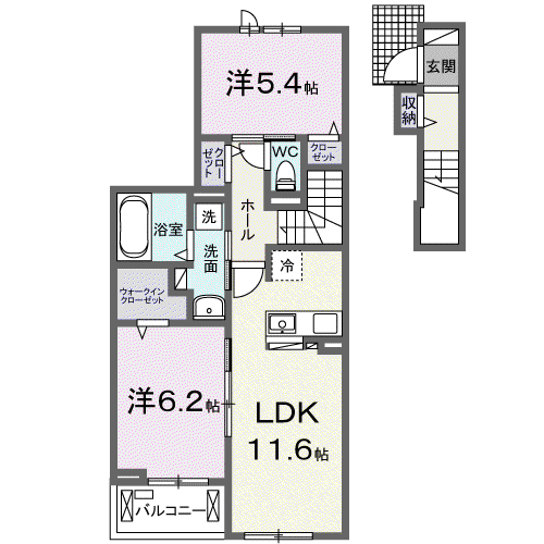 クレッセント毛呂山(2LDK/2階)の間取り写真