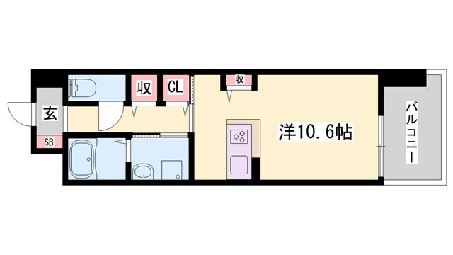 クレール姫路(ワンルーム/4階)の間取り写真