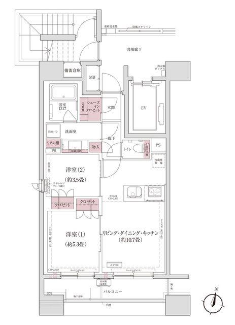 パークアクシス仙台西公園(2LDK/8階)の間取り写真