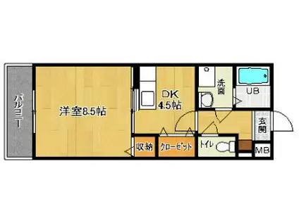 ラ・ルーチェ星(1DK/2階)の間取り写真