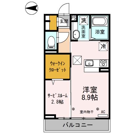 グランノール渚 W棟(1LDK/2階)の間取り写真