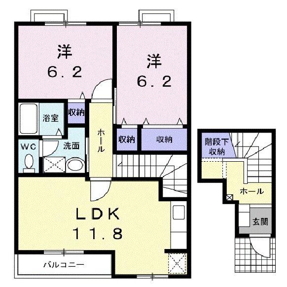 サニーコートA(2LDK/2階)の間取り写真