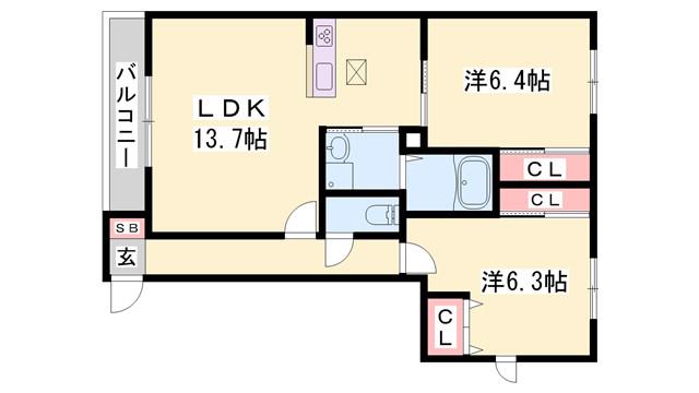 メゾン ルーチェ A棟(2LDK/1階)の間取り写真