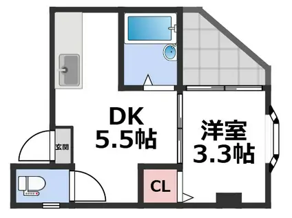 ロイヤルハイム新深江(1DK/2階)の間取り写真
