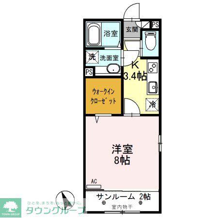 ルビー D(1K/2階)の間取り写真