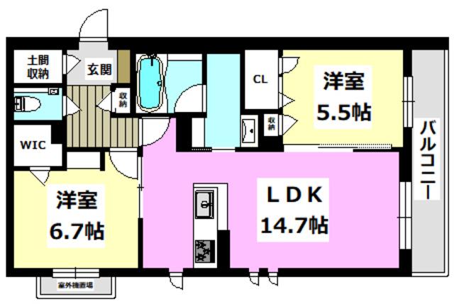 シャーメゾン 若園(2LDK/2階)の間取り写真