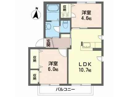 ドゥー・エスパースB(2LDK/1階)の間取り写真