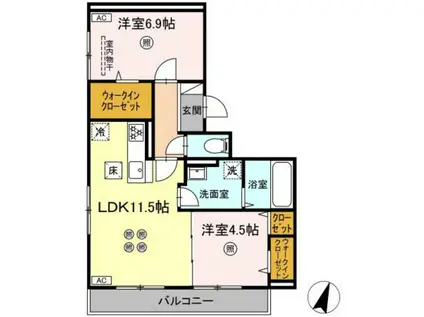 トリシア西崎本町(2LDK/1階)の間取り写真
