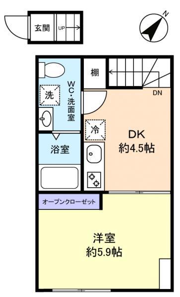 AVENS(1DK/2階)の間取り写真