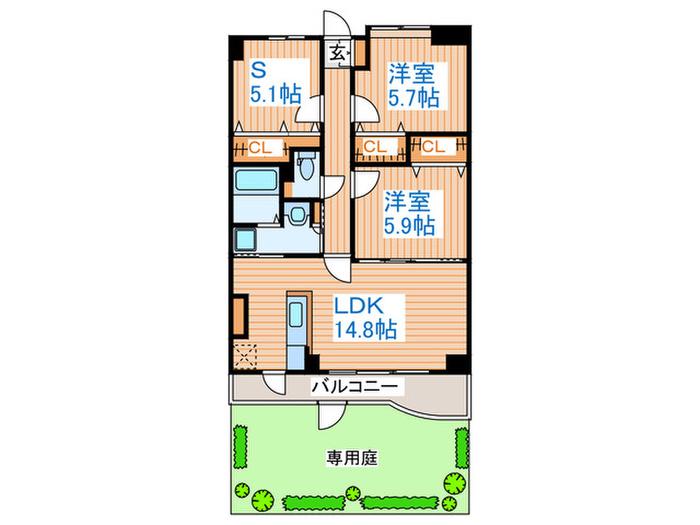 メゾン霊屋(2SLDK/1階)の間取り写真