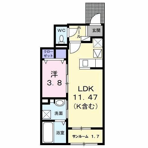 オルタンシア(1LDK/1階)の間取り写真