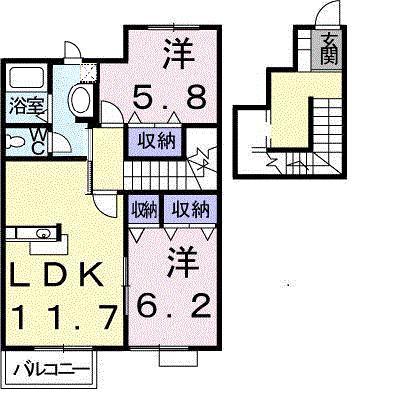 ガーデンハウスアヴェニュー(2LDK/2階)の間取り写真
