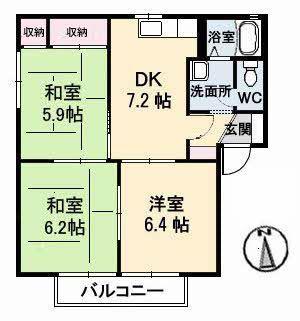 パークヒルA棟(3DK/1階)の間取り写真