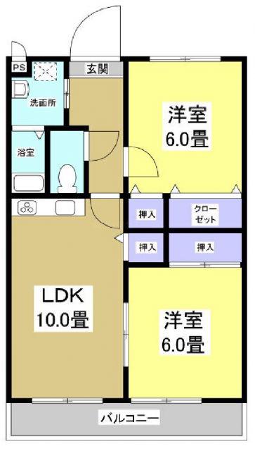 マンション紫雲D(2LDK/3階)の間取り写真