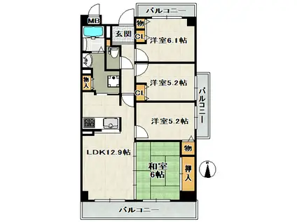 パセオ清荒神(4LDK/7階)の間取り写真