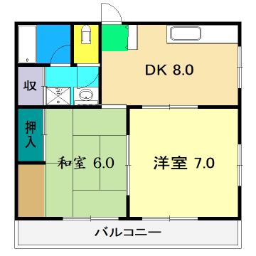 リバーサイドコーポ(2DK/4階)の間取り写真