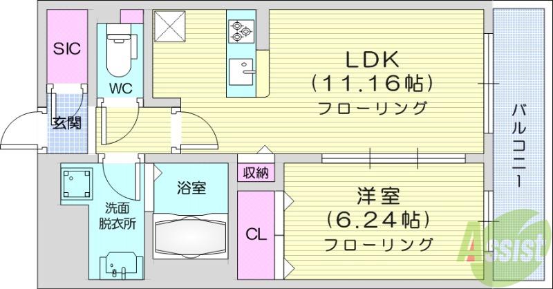 MTIマンション仙台卸町(1LDK/5階)の間取り写真