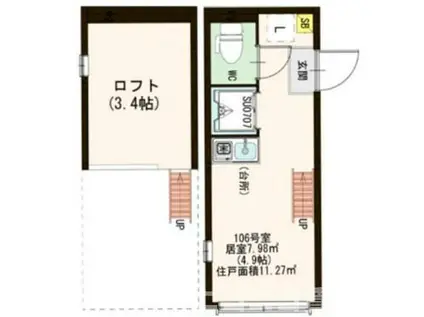 ハーモニーテラス千鳥(ワンルーム/1階)の間取り写真