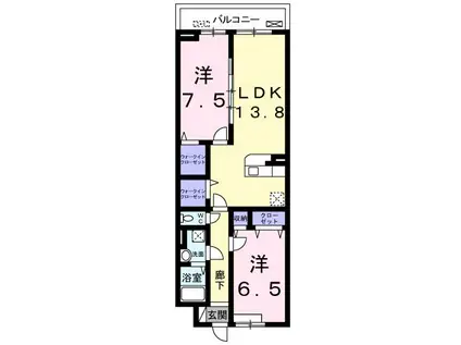 アジュール京田辺I(2LDK/3階)の間取り写真