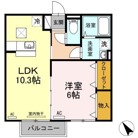 ハミングバード B棟(1LDK/1階)の間取り写真