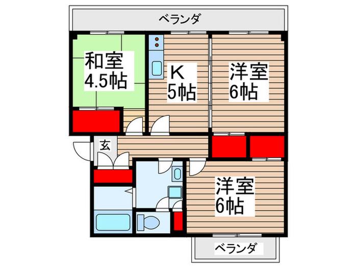 ベルメゾン志木(3K/3階)の間取り写真