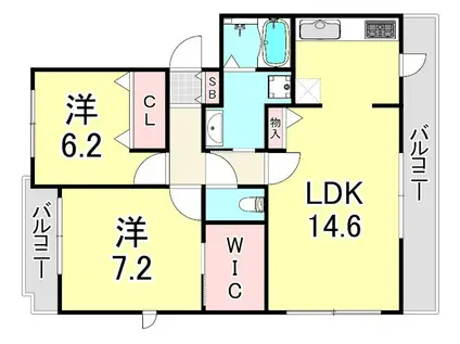 DAIKENN武庫之荘II ヴェストA(2LDK/3階)の間取り写真