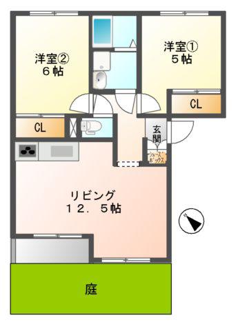 グレイス(2LDK/1階)の間取り写真