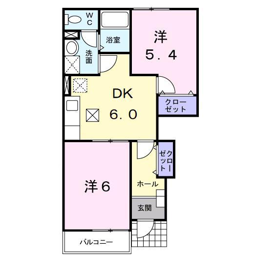 パークサイド 大久保D(2DK/1階)の間取り写真