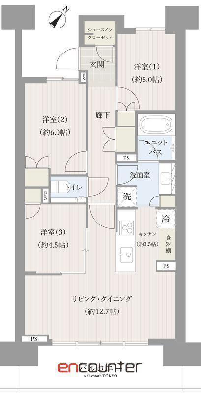 HARUMI FLAG SUN VILLAGE F棟(3LDK/2階)の間取り写真