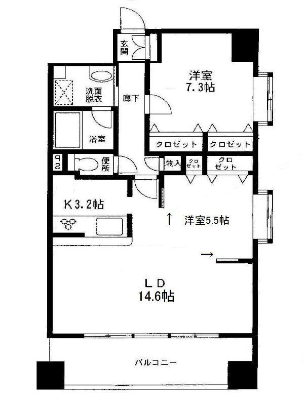 ロングエイトIII(2LDK/9階)の間取り写真